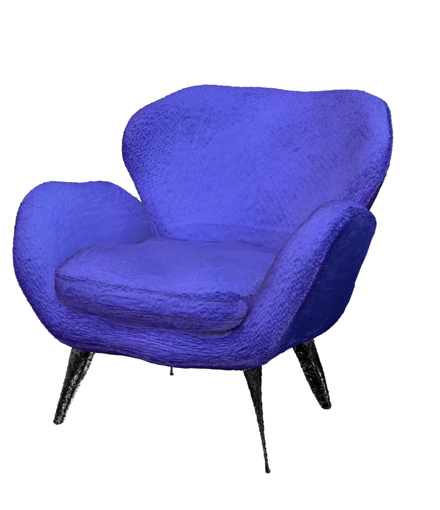 Cobalt sculptural lounge chair, as the AI generated it